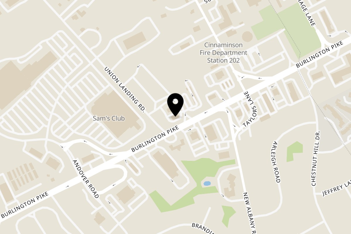 Map showing the location of Cousin's Burger Cinnaminson on 2601 US-130 in Cinnaminson