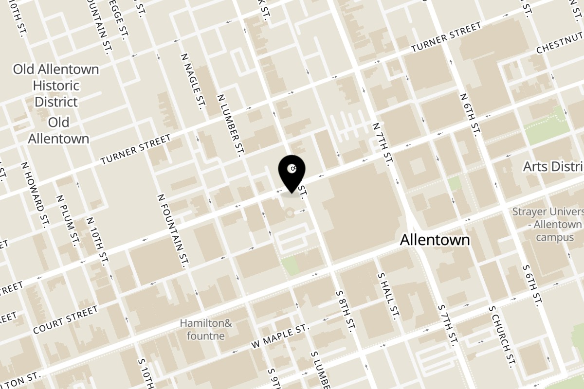 Map showing the location of Cousin's Burger Allentown on 44 N Eighth St in Allentown