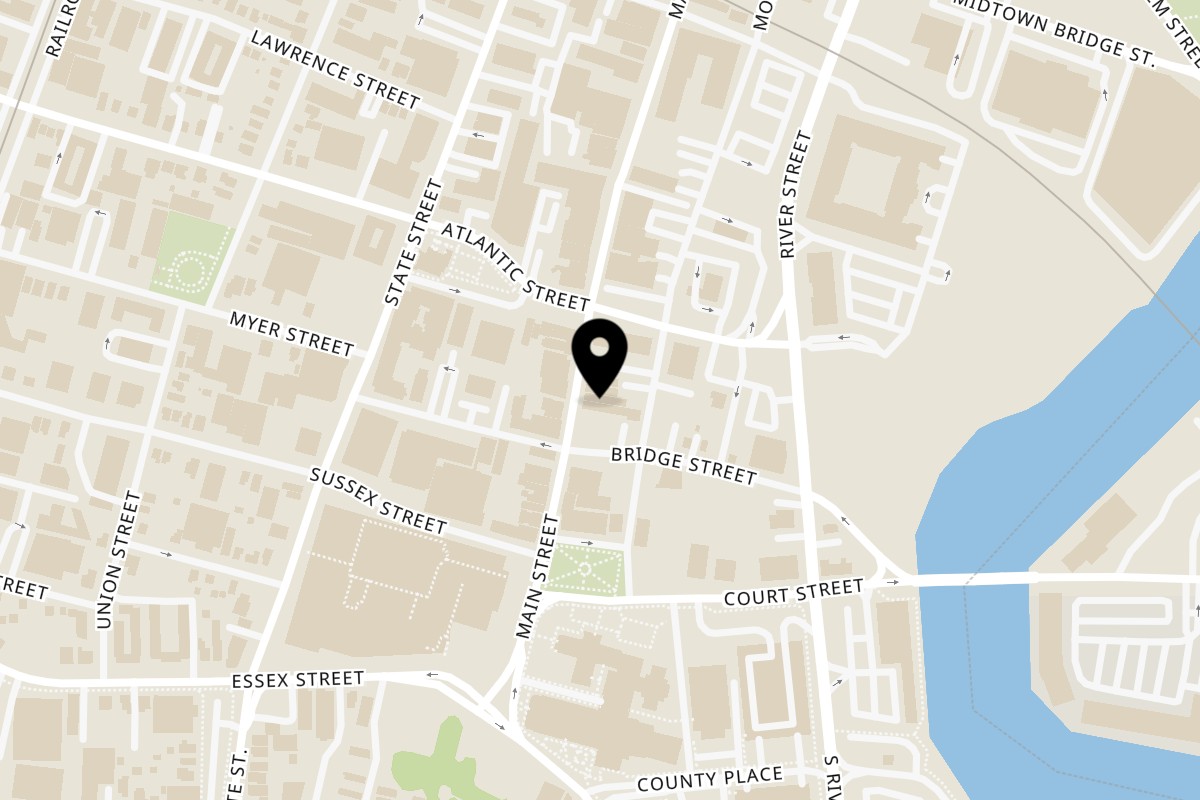 Map showing the location of Cousin's Burger Hackensack on 80 Main Street in Hackensack